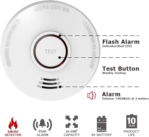 4 Pack Smoke Detector Fire Alarms 9V Battery Operated Photoelectric Sensor Smoke Alarms Easy to Install with Light Sound Warning, Test Button,9V Battery Included Fire Safety for Home