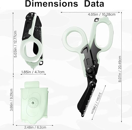 6 in 1 Multi-function Trauma Shears with Strap Cutter and Glass Breaker, with Luminous Holster, Stainless Steel Foldable Trauma Shears For Outdoor Camping Emergency Tool(Luminous Black)