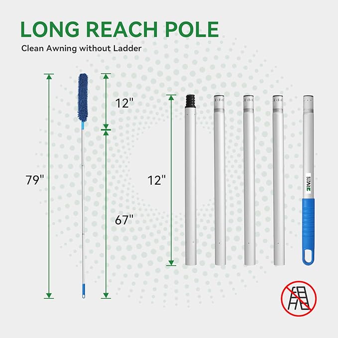 RV Awning Cleaner, Bendable Mop-Head, Hyper-Absorbent Pad, Extendable Pole, Non-Slip Handle, with 2 Magic Erasers for RVs, Campers, Trailers, Trucks