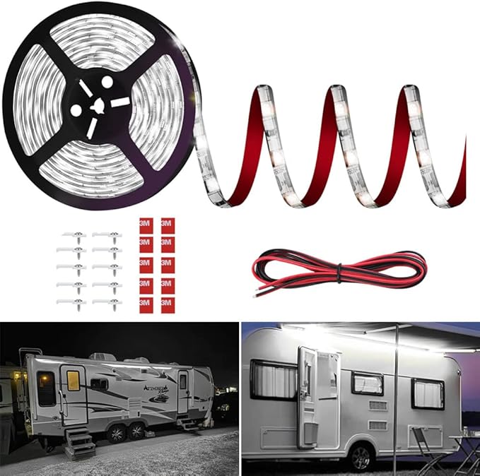 RV Awning Led Lights,12V 20FT Camper Awning Lights for Camper Motorhome Travel Trailer Concession Stands Food Trucks, Waterproof RV Exterior Underglow Light Strip for Party BBQ
