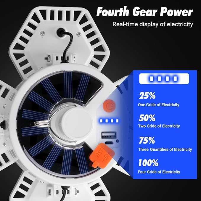 USB Solar Camping Light with Remote Control - Folding Rechargeable Lantern, 360°Lighting Waterproof Hanging Tent Lights Outdoor Light for Camping, Hiking, Outage, Emergency, Hurricane (169 LEDs)