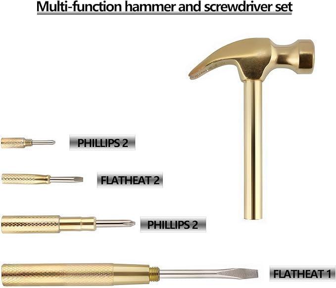 6-in-1 Multi-Tool Camping Hammer Set with Slotted/Flat Head Phillips Screwdriver for Mechanical Maintenance, Interior Decoration, Outdoor Adventures, Best Gift (Yellow)