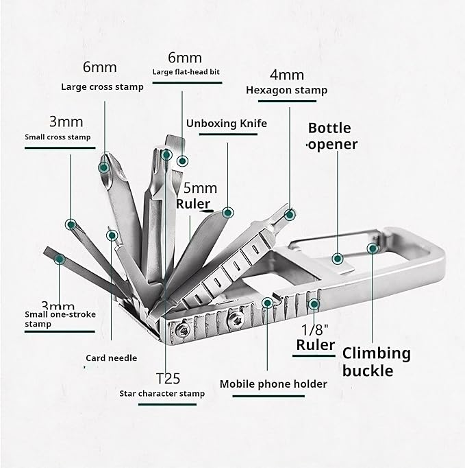 Multi-Functional Stainless Steel Pocket Tool – 13-in-1 Portable Folding Tool for Outdoor Cycling and Emergency Repairs
