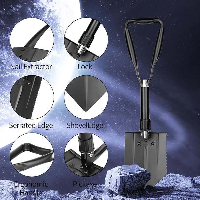 14-in-1 Tactical Multi-Tool with Locking Mechanism & Folding Shovel - Survival Gear for Camping, Snow, Hiking, Hunting, Emergency Readiness (14-1Multi-Tool)