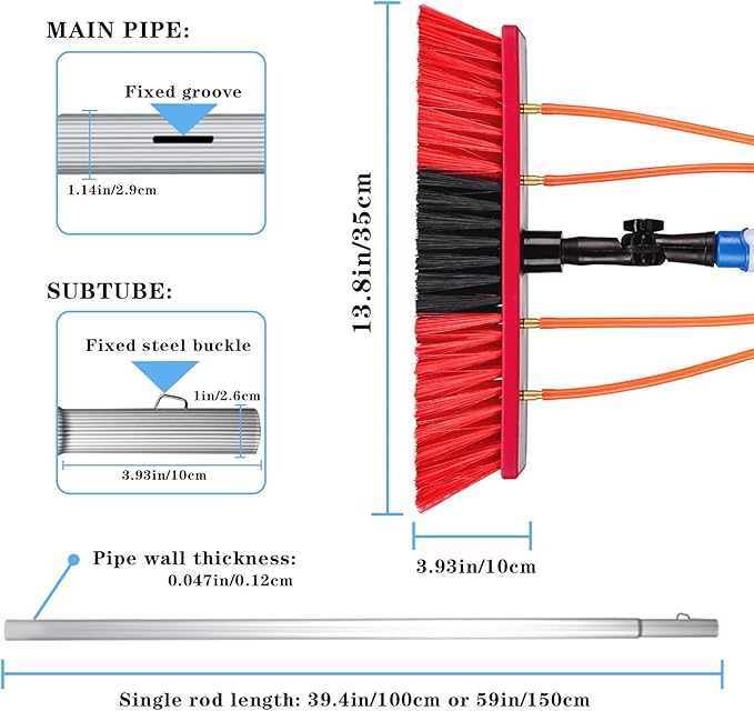 Water Fed Pole Kit Adjustable Solar Panel Cleaning Kit Cleaner Tool for Window Glass Roof Outdoor Glass Brush Window Washing Equipment (26FT)