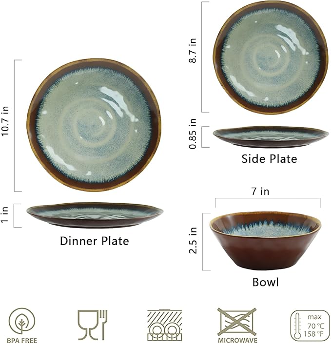 Melamine Dinnerware Sets,12Pcs Plate and Bowl Set,Unbreakable and Lightweight Dish Set,Great for Camping and RV,BPA free,Dishwasher Safe(Sandy Brown)