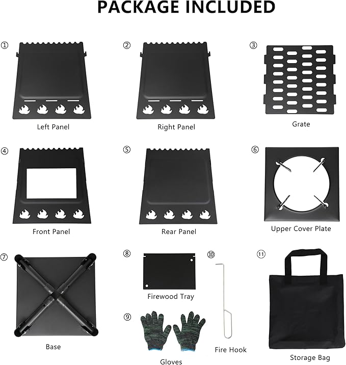 Camping Wood Stove, Portable Wood Burning Stove, Backpacking Folding Camp Tent Heat Mini Outdoor Stove with Carrying Bag, for Cooking Heating Picnic hiking BBQ Travel RV (Large)