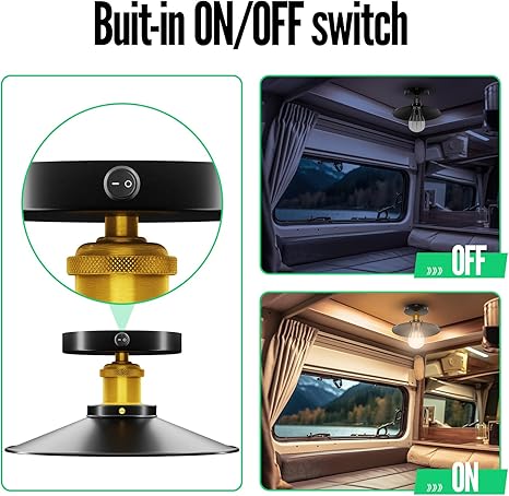 Black 12V-110V RV Vintage Ceiling Light Fixture With Switch 60W, E26/E27 Edison Lamp Socket,RV Pendent Light,Interior Fixture, Flush Mount RV Camping Caravan Boats Bedroom Farmhouse(Bulb not Include)