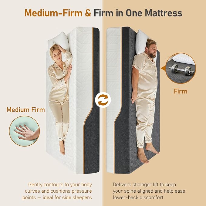 Firm RV Mattress 10 Inch: 2 Bonus Pillows, Medium Firm & Firm Dual Side Flippable, Breathable Memory Foam for Back Pain, Removable Cool Gel Ice Silk Cover, CertiPUR-US Certified, Short Queen 75x60