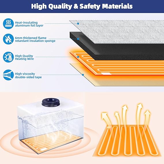 18"x12" RV Water Tank Heating Pad Battery Powered 12V 13.5V RV Holding Tank Heater Pad with Thermostat Up to 50 Gallons Fresh, Grey, Black Water Tank, for Camper, Trailer,