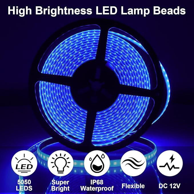 20FT RV Awning Lights, 12v Blue Rv Led Strip Lights, IP68 Waterproof Camper Awning Lighting for Motorhome Travel,Travel Trailers, Camper, Food Trucks