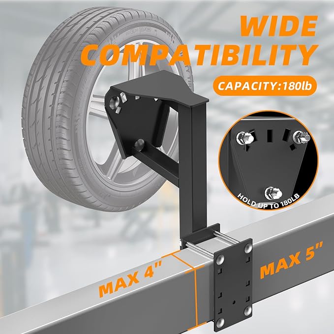 Spare Tire Mount for Utility Trailer Accessories, 3-Nut Design Spare Tire Carrier for Withstands 180 Lbs, Fits Most 4, 5 & 6 Lugs Wheels, Hold 4″,4.25" 4.5″, 4.75″,5.0",5.32" and 5.5″Bolt Patterns