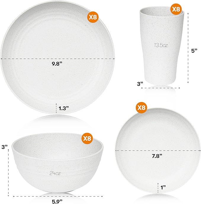 Wheat Straw Dinnerware Sets | Unbreakable Dinnerware Sets | Dishwasher Microwave Safe Dinnerware | Eco Friendly Non Breakable Dinnerware Sets | RV Outdoor Camping (White, Service for 4 (16 pcs))