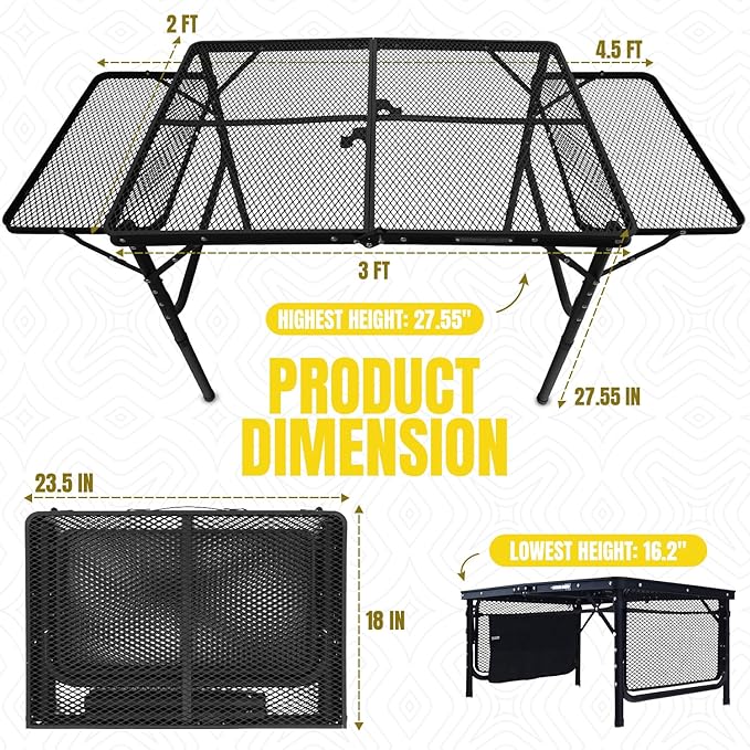 Folding Grill Table for Outside with Extension Boards - Support up to 88 lbs, Portable Camping Table for Beach, BBQ and RV