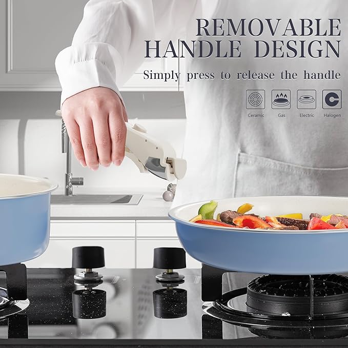 Pots and Pans Set - Ceramic Cookware Set Detachable Handle Pots and Pans With Removable Handles Kitchen Pans for Cooking Pot Set Nonstick Non Toxic Camping Cookware for RV Travel Gift