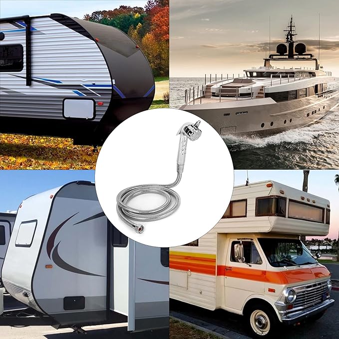 RV Exterior Shower Head with 1.5m/4.9ft Hose - Stainless Steel Nozzle, 1/2 Inch Thread for RV, Camper, Boat & Motorhome Outdoor Faucet Water Supply Tool