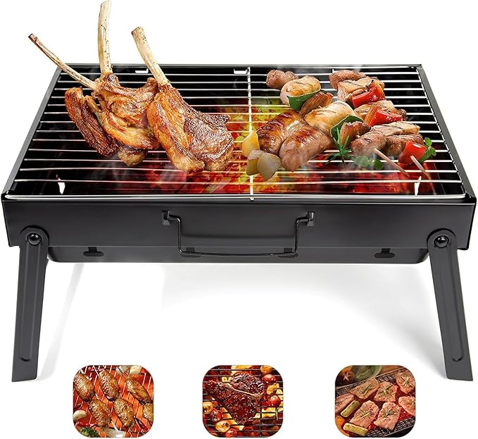 Folding Portable Barbecue Charcoal Grill, Convenient for storage, Barbecue Desk Tabletop Outdoor Stainless Steel Smoker BBQ for Outdoor Cooking Camping Picnics Beach (13.77 "X10.62" X7.87")