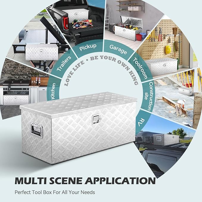 Upgraded Widest 39 Inch Aluminum Truck Tool Box, Heavy Duty Truck Bed Toolboxes with 2 PCS Keys, 39"Lx15"Wx14"H Tool Chest Storage Organizer for Truck Bed Storage,Trailers,Pickup,RV, All-Weather Use