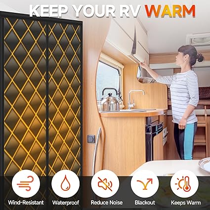 RV Door Cover – RV Insulated Door Covers for Inside Camper | Magnetic RV Thermal Insulation Door Curtain | Keeps Heat in & Cold Out for Winter | Camper Insulated Door Cover for Trailer
