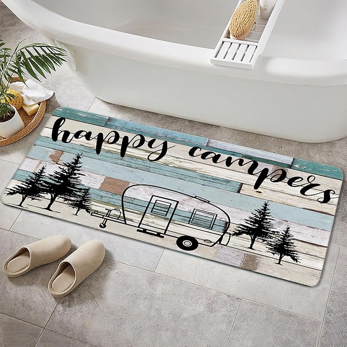 RV Camper Bath Mat, Rustic Wooden Camper Bathroom Rugs for Inside Camper Rugs for Travel Trailer Camping Bathroom Rug Kitchen Rug Camping Bath Rug 17x29 Inch