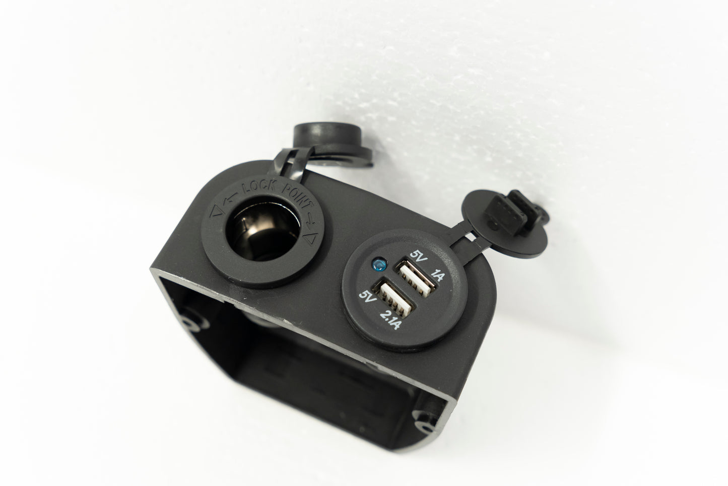 Dual USB A & Cigarette Power Plugs - Wall / Surface Mount - 12v