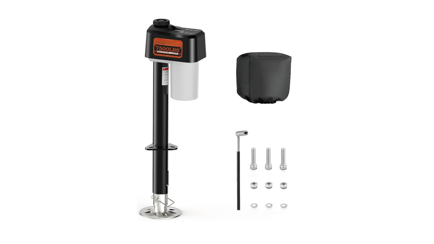 Electric Trailer Jack to 3500LBS,RV Electric Tongue Jack with Built-in Spirit Level for Travel Trailer, 10.24-33.46 Inch Extended,IP65 Waterproof Buttons,5.9 Inch Foot Pad