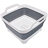 2.4 Gal(9L) Collapsible Dish Basin with Drain Plug, Space Saving Outdoor Multiuse Foldable Sink Tub, Dishpan, Kitchen Storage Tray for Camping, Vegetable Washing, RV (Gray)