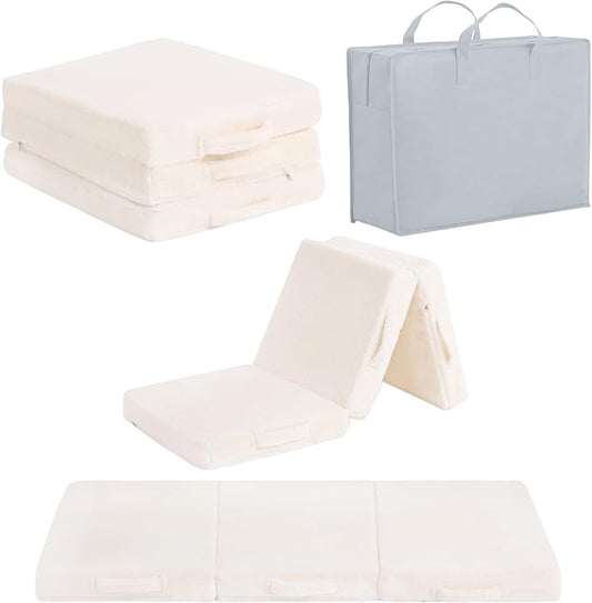 Foldable Floor Mattress for Kids, Toddler Washable Tri Folding Floor Nap Mat for Sleeping Daycare, Child Trifold Futon Sofa Bed with Storage Bag for Girls and Boys