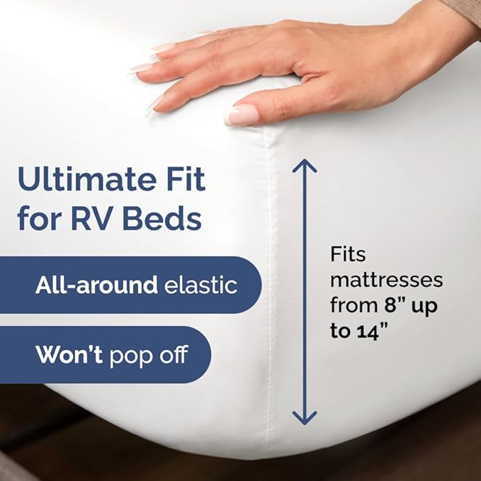 RV Short King Sheets 72 X 75 – RV Short King Sheets 8” to 12" Deep Pocket - Designed for RVs, Bunks, Trailers, Campers & Short RV King Mattresses – Premium Easy-Care Fitted Sheets for RV Beds – White