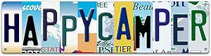 Happy Camper Metal Tin Sign - 4x16 Inches Vintage Camping Decor for RV, Wall Art, Road Signs Room Decor, Gifts for Camping Lovers, Inside & Outside Use