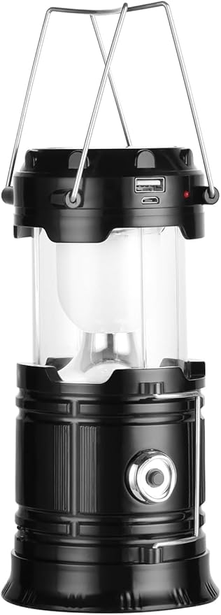 Portable Collapsible LED Camping Lantern Lightweight Waterproof Solar USB Rechargeable LED Flashlight Survival Kits for Indoor Outdoor Home Emergency Light Power Outages Hiking Hurricane