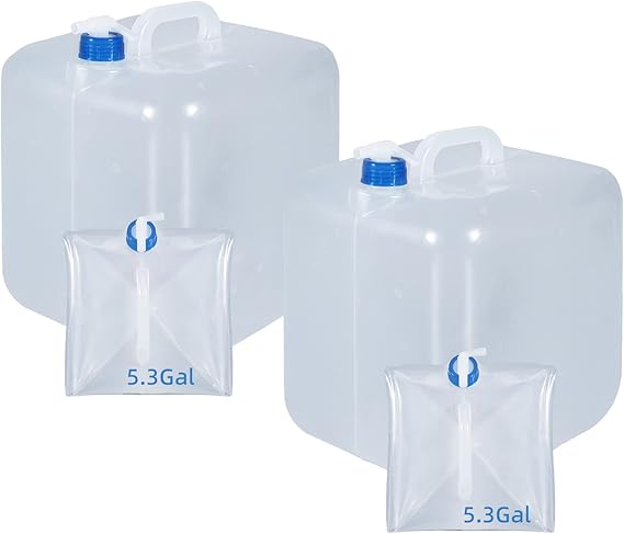 2 Pack Collapsible Water Container with Spigot, Foldable Cube Water Jugs Portable Water Storage for Outdoors Camping Hiking Disaster Preparedness & Survival Gear 1.4/2.6/4/5.3 Gallon