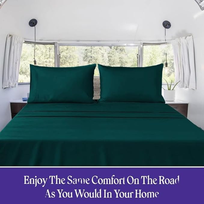 RV Bunk Sheet Set - 60 x 75" Short Queen Size Teal - Cot Bed RV Bunk & Truck Sleeper - 4 Piece Sheet Set Perfectly Fitted for RV, Truck Sleeper & Cot Bedsheets - Fits Upto 8" Deep Pockets