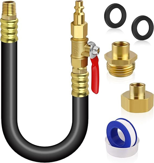 RV Winterizing Kit Sprinkler Blowout Adapter with Shut Off Valve-12 inch RV Winterizing Hose Tool Kit-Air Compressor Kit Male & Female Quick Connect Blow Out Fitting Plug (12''-1pcs)