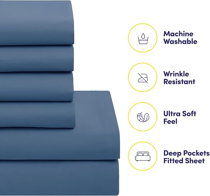 RV Short Queen Comforter Set for RV Camper - Comforter Set with Fitted & Flat Sheet, 4 Pillowcases - Tailored for RV Short Queen Beds - Cozy Essentials for Your RV Bedroom, Denim