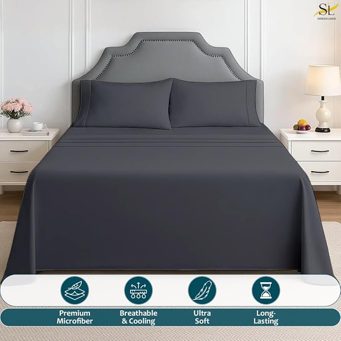 RV Sheet Sets, 48x75 3/4 Full Bunk, Dark Grey Solid - Fits Mattresses up to 15 Inches Deep, 4 Piece RV Bed Sheets for Campers, Motorhomes, and Travel Trailers (Dark Grey)