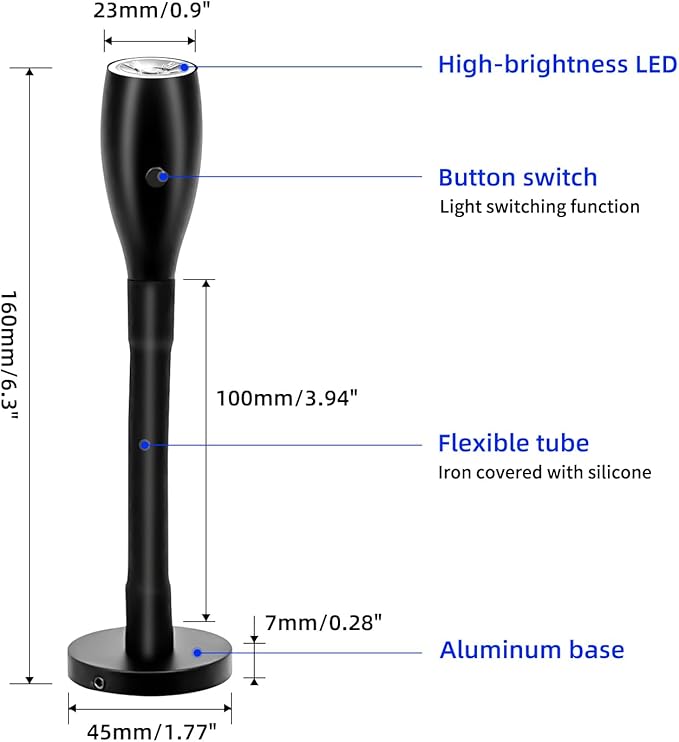 2-Pack 12V Flexible Gooseneck Light Black RV Reading Light Warm White & Red Night Mode Wall Mounted Bedside Under-Cabinet Lights On Camper Van Camping Trailer Motorhome