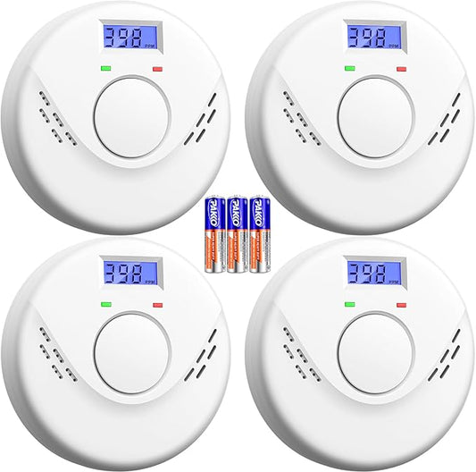 Smoke and Carbon Monoxide Detector, Battery Operated Fire Alarm with LCD Display & Test/Reset Button, Portable Photoelectric CO Smoke Detector Combo for Home, Apartment, RV & Travel (4 Pack)