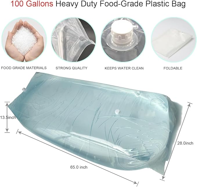 Foldable Water Bladder, Bathtub Bladder BPA Free, Hold Up to 100 Gallons of Fresh Drinking Water, Using for Camping, Gardening or Disaster and Hurricane Survival