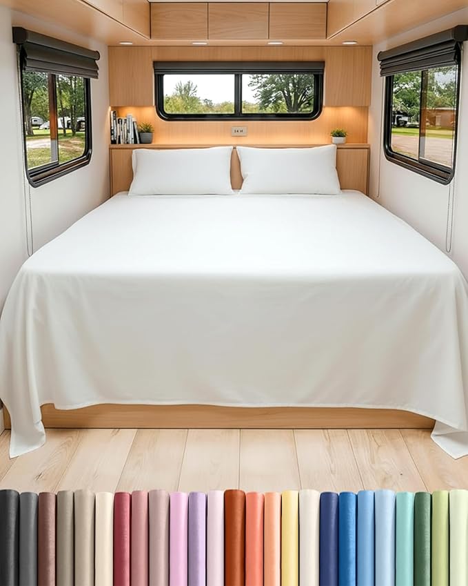 RV Short King Sheets 72 X 75 – RV Short King Sheets 8” to 12" Deep Pocket - Designed for RVs, Bunks, Trailers, Campers & Short RV King Mattresses – Premium Easy-Care Fitted Sheets for RV Beds – White