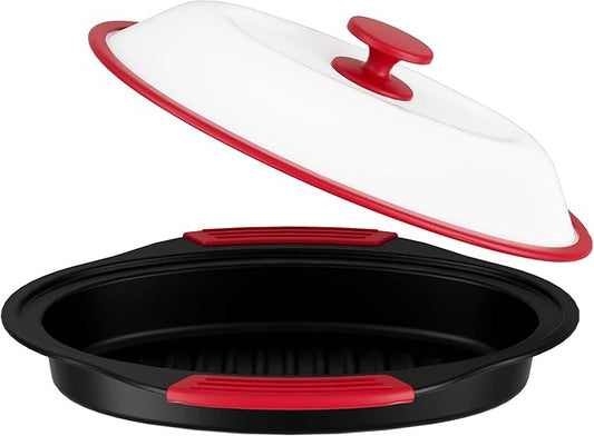 Microwave Grill Pan with Cover - Bacon Cooker, Crisper & Grilled Cheese Maker, Microwave Cookware,Dishwasher Safe for Easy Clean, Safe for Family,Dorms,Office,RV Essential