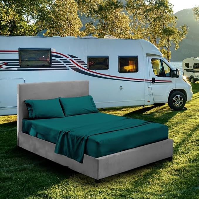 RV Bunk Sheet Set - 60 x 75" Short Queen Size Teal - Cot Bed RV Bunk & Truck Sleeper - 4 Piece Sheet Set Perfectly Fitted for RV, Truck Sleeper & Cot Bedsheets - Fits Upto 8" Deep Pockets
