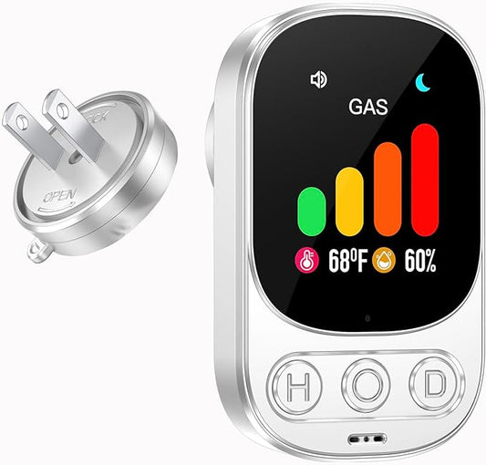 Natural Gas Detector, 3 in 1 Plug-in Combustible Gas Leak Detector with Backup Battery (Gas, Temperature and Humidity Display), Portable Methane Gas Alarm Monitor for Home & RV