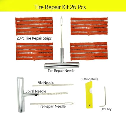 Heavy Duty Tire Plug Kit 26 Pcs - Universal Tire Repair Plugs Kit,Professional Tools for Tubeless Tyre Flats for Cars, Truck, RV, SUV, ATV, Motorcycle, Tractor, Trailer