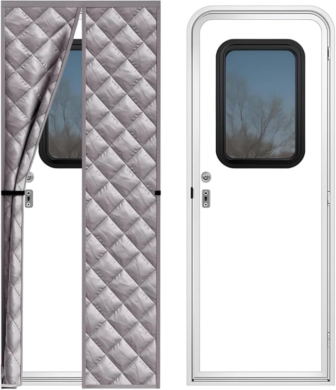 Thermal Insulated RV Door Cover – Magnetic Closure for Draft-Free Winter Living – RV Door Insulation Blanket for Inside Camper – Keeps Heat in & Cold Out