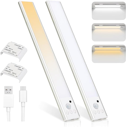 Rechargeable Portable RV Interior Lights 11.8in, Motion Sensor Light Indoor,50 LED ,Under Cabinet Lighting,3 Color Temps,50-150LM Dimmable USB Closet Lights,2200mAh,Non-magnetic attraction（2 Pack）