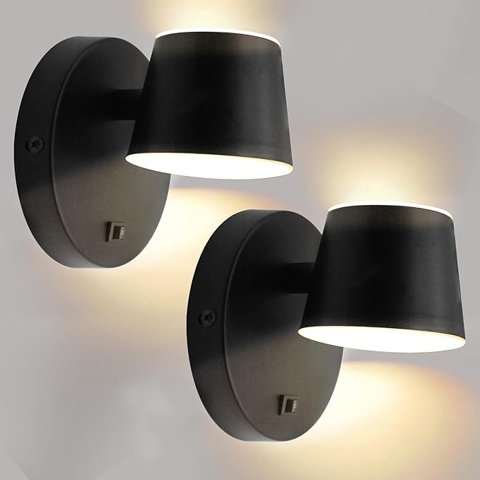 RV LED Bedside Reading Light with Switch - 2 Pack, 350° Rotatable 12V RV Vanity Wall Sconce, Black Finished, 12Volt RV Interior Lights for RV Camper Trailer Motorhome Boat