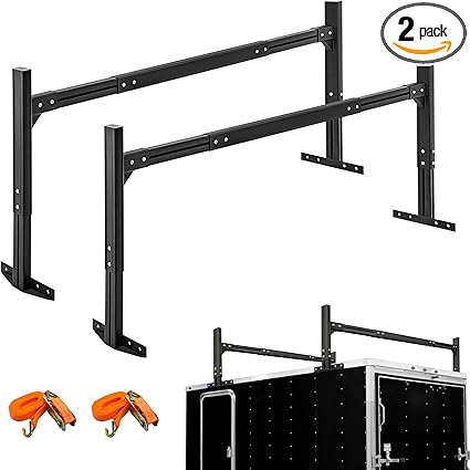Adjustable Aluminum Trailer Ladder Rack, Cargo Box Rack with 2 Straps, Adjustable Length 5.7FT-7.7FT, 2 Bars - Fit for Open and Enclosed Trailers, 800LB Capacity