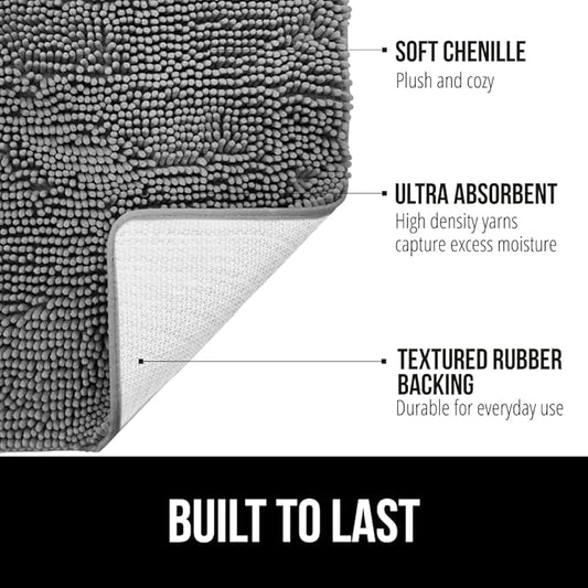 Bath Rug Mat, Thick Soft Absorbent Chenille, Quick Dry Microfiber Mats, Rubber Backing Machine Washable Shower Floor Rugs, Bathmat Runner, Bathroom Home Decor Accessories, 24x17, Grey