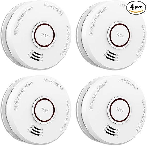 4 Pack Smoke Detector Fire Alarms 9V Battery Operated Photoelectric Sensor Smoke Alarms Easy to Install with Light Sound Warning, Test Button,9V Battery Included Fire Safety for Home